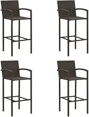 Bar Stools 4 pcs Brown Poly Rattan,Modern Outdoor Bar Stool with UVResistant Rattan and Powder Coated Steel Patio Chair