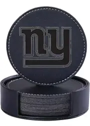 CUSTOM GIANTS ENGRAVED BLACK LEATHER COASTERS WITH LEATHER HOLDER *SET OF 8*