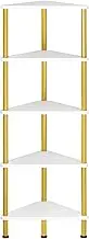 HOOBRO Corner Shelf, Industrial 5-Tier Wall Corner Bookshelf with Metal Frame, Corner Shelf Stand Display Plant Flower, Corner Bookcase for Small Spaces, Bedroom, Living Room, White and Gold DW33CJ01