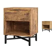 ALFORDSON Bedside Table with Drawer and Shelf, 40 x 39.5 x 50.5cm, Wooden Side End Table with Metal Frame Base, Compact Chest Cabinet Nightstand for Bedroom, Living Room and Hallway, Burnt Wood
