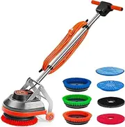 HHQ Commercial Floor Scrubber Machine with Brushes and Pads, Heavy Duty Floor Cleaner Buffer and Polisher- Deep Cleaning Tile and Grout, Hardwood Floors and Carpets Without Getting on Hands and Knees