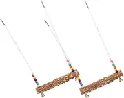HOUDERCO 2pcs Wooden Swing for Chickens and Birds Comfortable Perch for Parrots Hens Practical Roosting Stand with Mirror for Fun Safety Cage