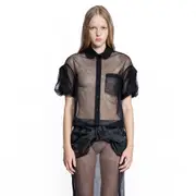 [SIMONE ROCHA] Sheer Cropped Puff Bow Sleeve Shirt Black