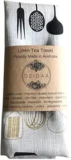 Deidaa Retro Print Linen Tea Towel - Made of European Linen Fabric - Reusable & Biodegradable - Lint-Free & Quick Drying Durable Kitchen Towel