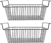 2Pcs Chest Freezer Organizer Bins, Deep Freezer Baskets Metal Wire, Stackable Storage Rack with Easy to Clean for Storing Food (Black) (L56.5cm X W25.2cm X H24cm(7cm Handle))