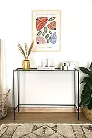 [DEKOPRATİK] Canvas Glass Console Table, 39.3” Black Entryway Table, Hallway Table for Entry Way, Living Room Bed Room Home Office, Small Space, Clear Tempered Glass, Black