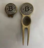 BIT COIN Golf ball markers with Divot Tool & Hat clips packs 25mm - 40mm