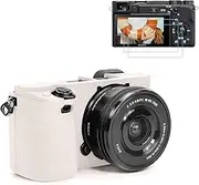 TYUANDOUER A6400 A6300 A6100 Camera Case & LCD Screen Protector Kit - Soft Silicone Body Cover With Grip for Sony Alpha Digital Camera - White