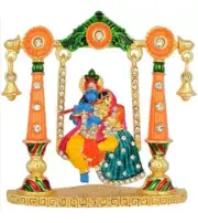 @ Indian Traditional Radha Krishna Idol On Jhula For Car Dashboard Multicolor