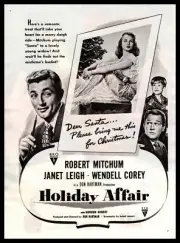 1949 Robert Mitchum Janet Leigh "Holiday Affair" Christmas Movie Print Ad