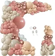 PERPAOL 154pcs Dusty Rose Pink Blush Balloons Garland Arch Kit Boho Nude Cream Peach Retro Pink for Bridal Shower Garden Tea Party Birthday Wedding Decorations