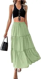 [Amoretu] Women Skirt Ruffle Tiered High Elastic Waist Maxi Dress Skirts