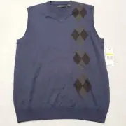 Men's Axist Sweater Vest, Size M, Blue Argyle Design V-neck NWT