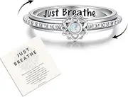 oGoodsunj Just Breathe Fidget Spinner Rings for Anxiety Women Sterling Silver Lotus Stress Relief Opal Calm Thumb Ring Jewelry Gifts for Autism Daughter