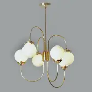 Modern Handmade Brass Chandelier Ceiling Light Lamp, 6 Globe Chandelier Pendant