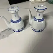 VINTAGE BLUE AND WHITE PORCELAIN CRUET SET