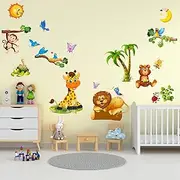 AnFigure Forest Baby Animals Wall Stickers - Monkey Elephant Rabbit Panda Zebra Wall Decals - Baby Nursery Kids Room Daycare Playroom Wall Decor
