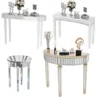 Silver Mirrored Console Table Modern Glass Entryway Table Geometric Side Table