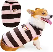 Zunea Striped Dog Sweaters Jumpers for Small Medium Dogs Corgi Warm Fleece Winter Jacket Coats with D-Ring Fuzzy Pullover Puppy Clothes Soft Warm Cold Weather Vest Pet Dachshund Apparel Wine M