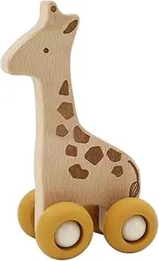 Kaper Kidz NG23835G Wooden Giraffe with Silicone Wheels: Rolling Push Toy for Toddlers and Babies for Ages 18 Months+