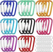 H&W 1.8'' 32pcs Small Aluminum Carabiner D Ring 8 Colors, Durable Spring-Loaded Gate Carabiners Clips Hook, Sport Accessories, with Gift Steel Rings 32pcs, for para-Cord Crafts…