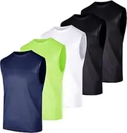 [Real Essentials] 5 Pack: Men's Mesh Active Athletic Tech Tank Top - Workout & Training Activewear