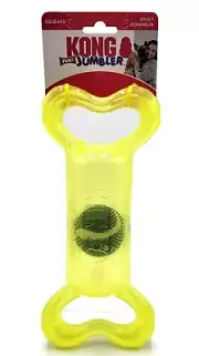 KONG Jumbler w/Tennis Ball Medium Yellow Squeaky Fetch & Tug Dog Toy