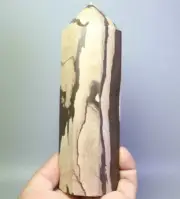 1.55lb Natural Polished Wood Grain Stone Quartz Crystal Tower Obelisk Wand Point
