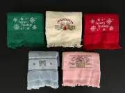Cross Stitch Embroidered Fingertip Towels Lot Christmas Holiday Easter Tree NEW