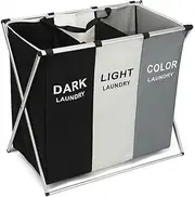 Laundry Basket, Laundry Hamper Sorter with Aluminum Frame Dirty Clothes Closet Storage and organizer in Laundry Room Bedroom Home (White+Grey+Black)