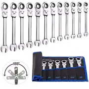 12pcs SAE Flex-Head Ratcheting Wrench Set, 1/4" to 7/8" Ratchet Combination Wren
