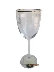 Ralph Lauren Navigator Platinum Rim Crystal Water Goblet Stemware Cut Rings Tags