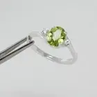 Natural Peridot and Genuine Sapphires Ring Sterling Silver 925 / Oval-Shaped