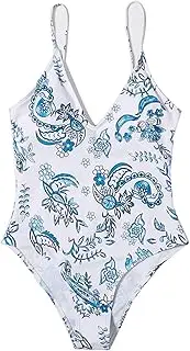 [Generic] Women's 1 Piece Swimsuit V Neck Color Block Beach Bathing Suits Swimwear Printing Cut Thin Straps 1 Piece Swimsuit
