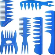 Tbestmax 6 Pcs Hair Comb Styling Set Tail Combs Afro Pick Pik Brushes African American Hair Brush Barber Blue