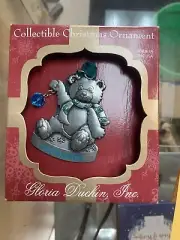 Gloria Duchin Christmas Ornament December Birthstone Bear Pewter Blue Stone New