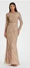 Mac Duggal 5240 Size 2 Long Sleeve Beaded Column Formal Evening Gown, Mocha NWT