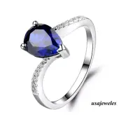 Genuine Sapphire 2CT Pear Shape Engagement Wedding Jewelry Ring 14K Gold Finish