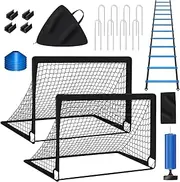 Kids Soccer Goals for Backyard Set of 2, 6x4 ft Portable Pop Up Soccer Goals with Soccer Nets Ball Ladder Cones for Sports Outdoor Play Backyard Soccer Football Goal Training Equipment