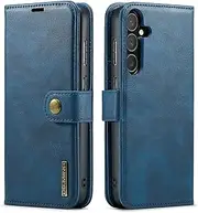 QUYISHAN Detachable 2 in 1 Split Magnetic DG.MING Wallet Case for Samsung Galaxy S24 FE,Genuine Leather Wallet Phone Cover with 3 Card Holder Slots Flip Folio Shockproof Cover Pouch Shell.Blue