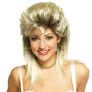 Beehive Wigs Mullet Wig Hair Metal Blonde Mullet Wigs for Women Ombre Black Curly Soft Heat Resistant Shoulder Length Hair 80s Rocker Cosplay Dark Roots Synthe
