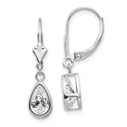 14k White Gold 8x5mm Pear Cubic Zirconia Leverback Earrings