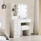 Dressing Table LED Makeup Mirror Stool Set 10 Bulbs Vanity Desk White