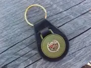 Cadillac Wreath Crest NOS Leather Key Fob Antique Gold Medallion Unique Quality