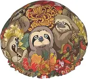 Funny Sloths Print Various Activities Shower Cap Reusable Soft And Lightweight Bath Hair Cap Long Hair