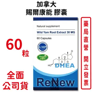 贈家樂福100元禮券 加拿大 賜爾康能DHEA膠囊食品60粒/瓶 (惠爾蒙 賜汝蒙 全新包裝) 台灣公司貨