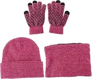 [DEARMAMY] 1 Hat Three Piece Set Ski Collar Windproof Windproof Scarf Clothing Sports Face Bandana Outdoor Biking Gloves Lip Gloss Kit Knit Kit Ski Gloves Yarn Red