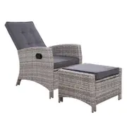 Sun Recliner Chair Wicker Sofa Outdoor Patio Garden Lounge - Grey