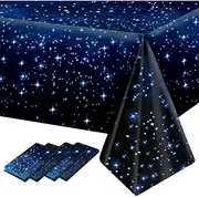 Space Tablecloth Starry Night Tablecloths 4PCS Decorations Plastic Galaxy Table Cover Space Stars Theme Party Supplies for Birthday Home Decorations, Waterproof Oil Proof Star Tablecloth 54'' x 108''