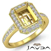 Emerald Shape Semi Mount Halo Diamond Engagement Ring 18k Yellow Gold 1 Ctw